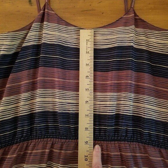 Soo Yung Lee RARE Vintage Silk Dress Striped Sz 8 Hong Kong Blue Brown Sundress - Picture 11 of 15